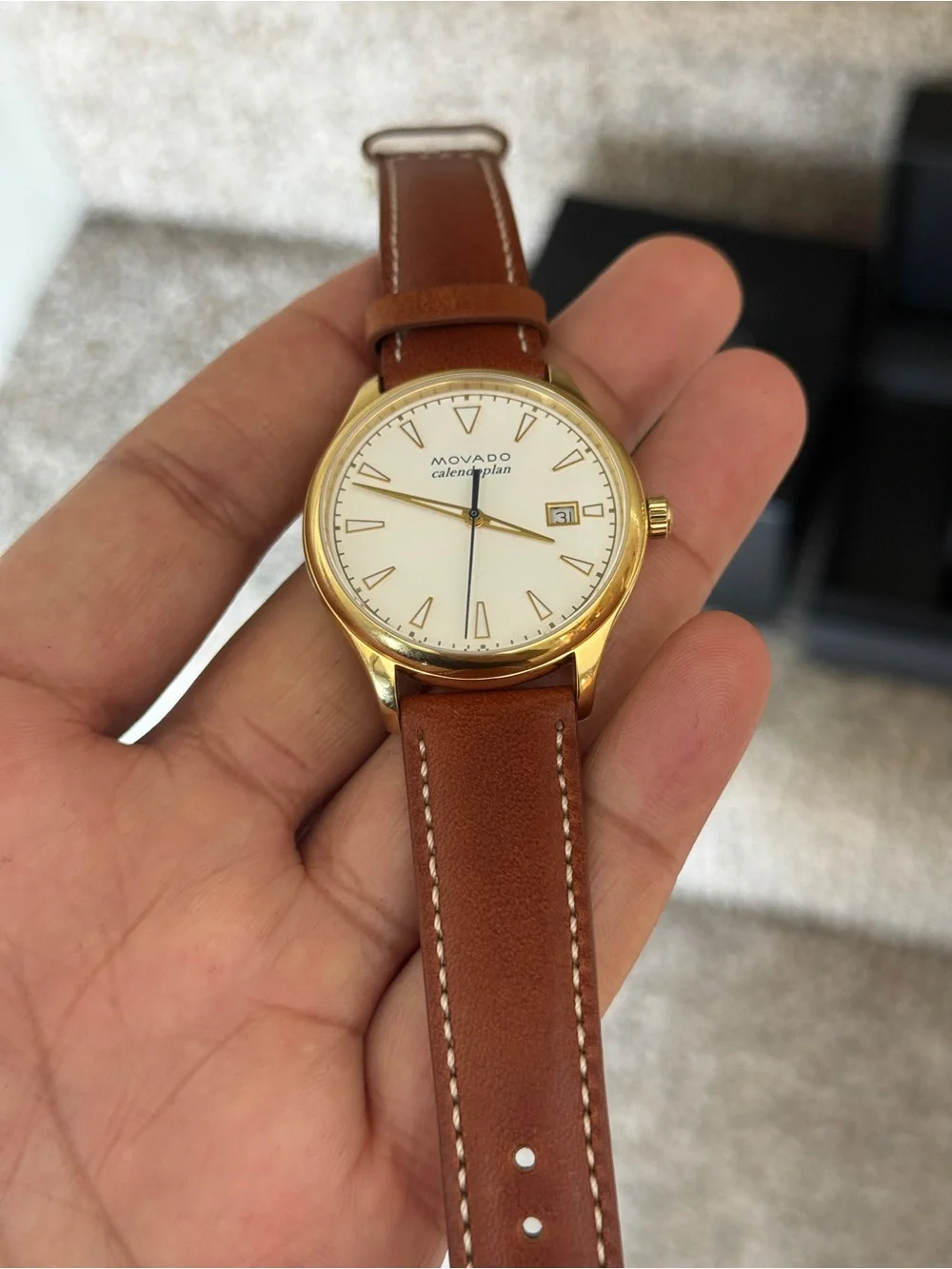 MOVADO Heritage Calendoplan Ivory Dial brown Leather Strap Men's Watch